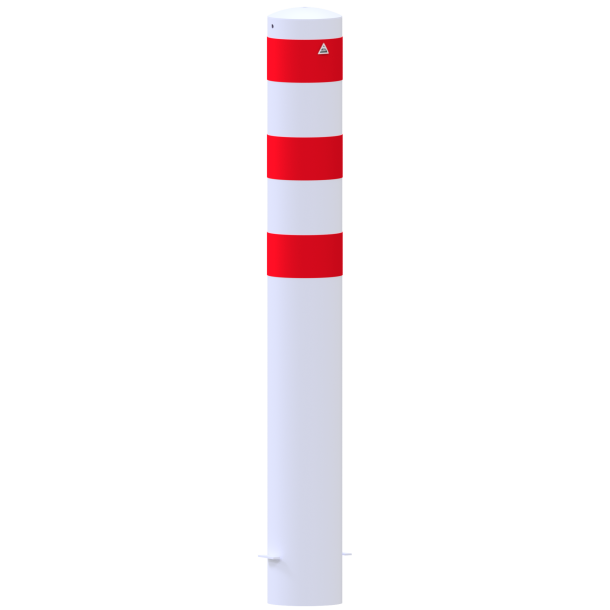 Barrier bollard | Steel tube  193 x 3.6 mm | stationary | for setting in concrete | hot-dip galvanized and white coatedwith three red reflecting stripes | total length: 1500 mm | with welded steel cap